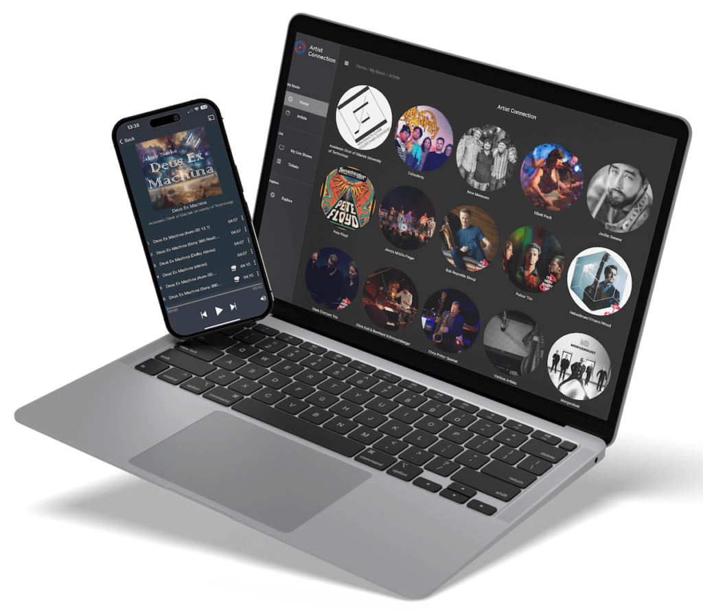 Artist Connection on a laptop and iPhone.